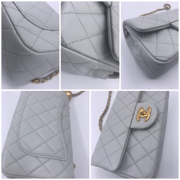 Authentic CHANEL Grey Lambskin Mini Rectangular Pearl Crush Flap Bag - Picture 8 of 16